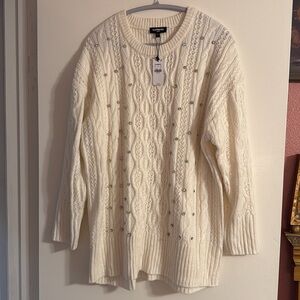 Express Embellished Cable Knit Tunic Sweater